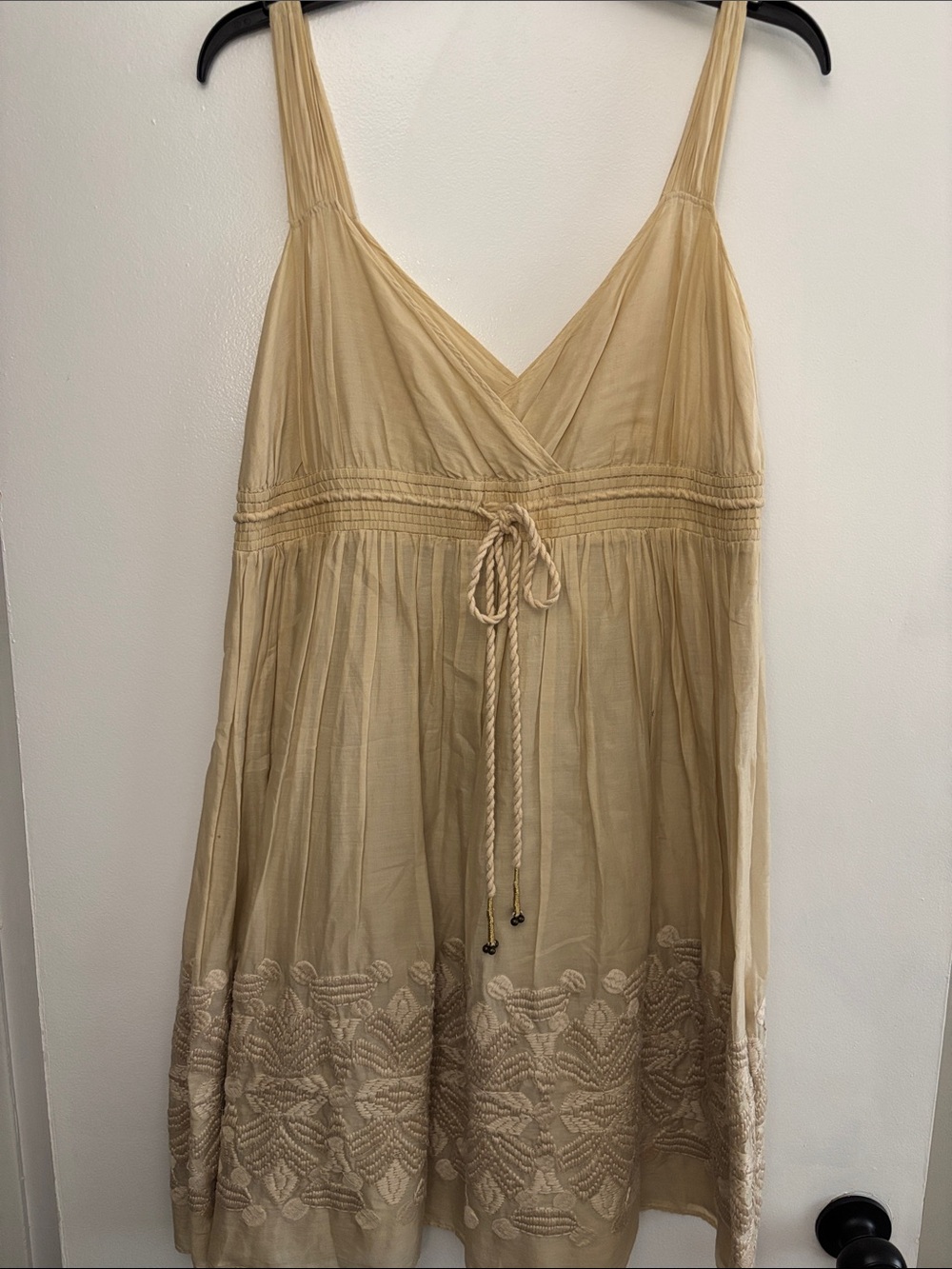 Boho Embroidered Sleeveless Midi Dress in Beige